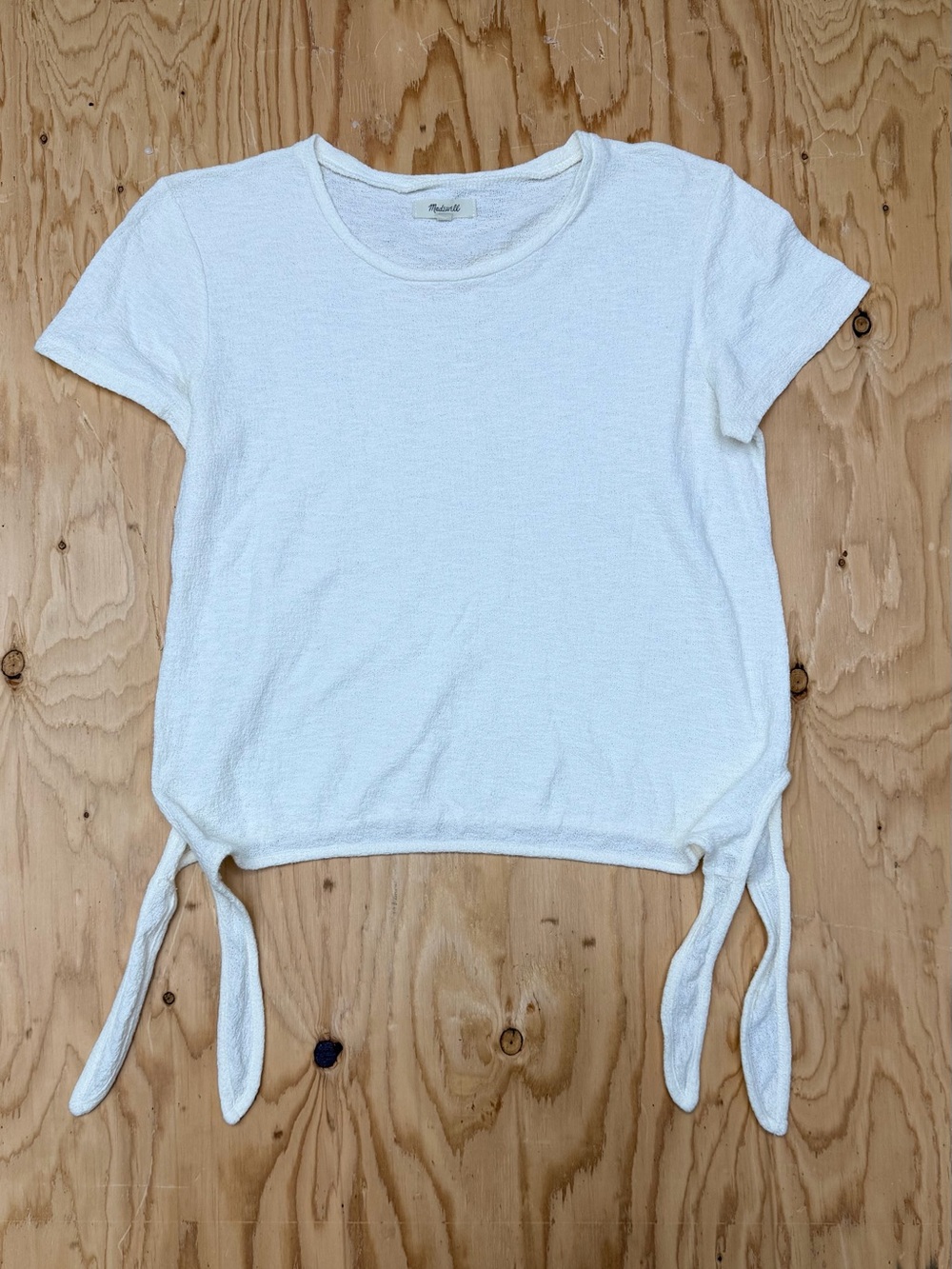Madewell Modern Side Tie Textured Cotton Top Ivory Short Sleeve Small